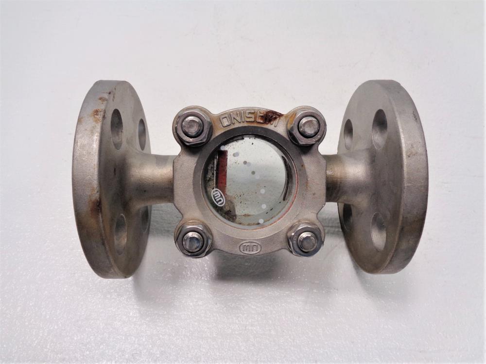 Wasino 1/2" Flanged Sight Glass Valve w/ Flapper, Stainless Steel, GKF13F